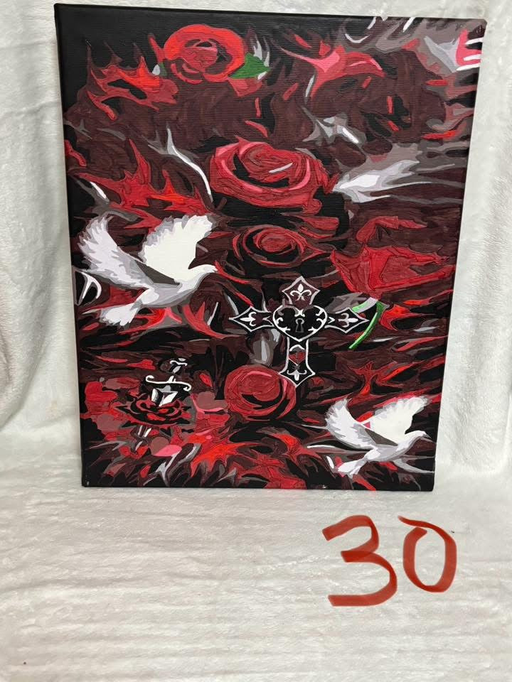 Red Roses with Doves